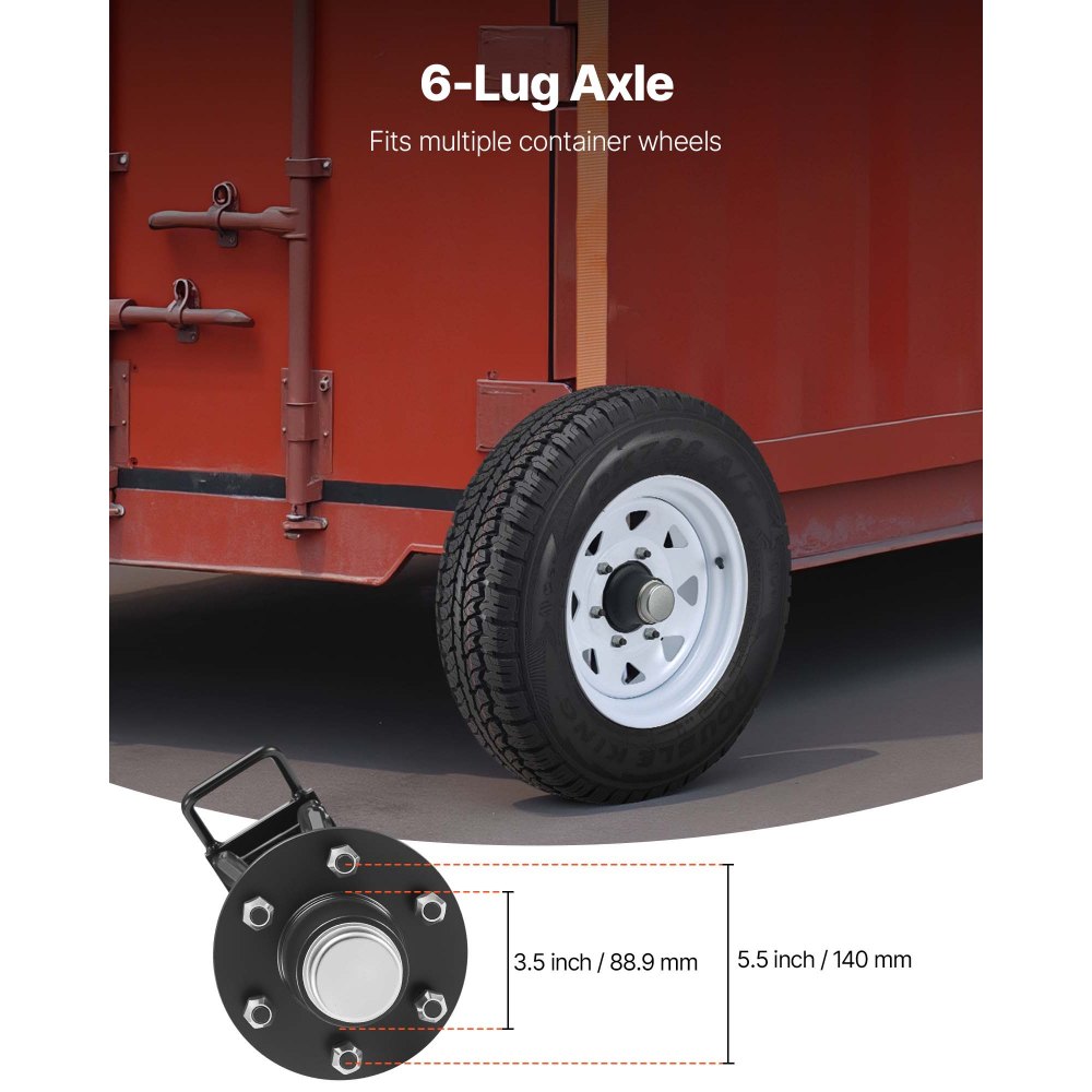 VEVOR Shipping Container Wheels 6-Lug Wheels Kit, Heavy Duty Shipping Container Axle with Ratchet Tie Down-Moves 6 m-12 m, Secure Transport for Dock, Warehouse, Construction Site, Black
