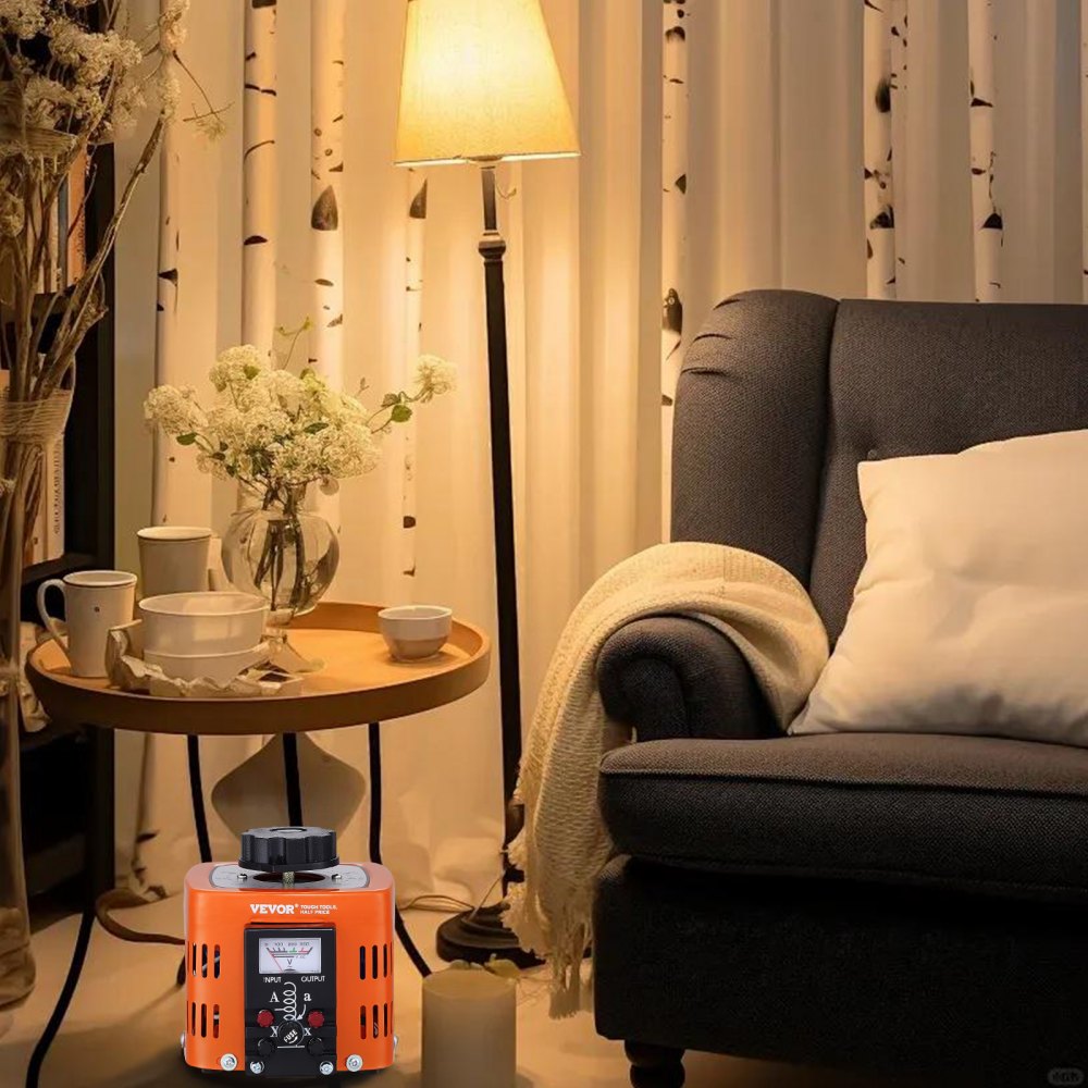 VEVOR Automatyczny transformator regulacyjny 500VA 1,7A Wejście 230V Wyjście 0-300V AC Regulator napięcia 4 bezpieczniki Przełącznik kontroli termicznej do biura domowego