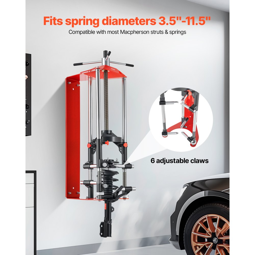 VEVOR strut compressor, 4-stage adjustment, strut compressor with versatile mounting options and multi-purpose hook for compressing coil springs up to 1360 kg, suitable for SUVs and trucks