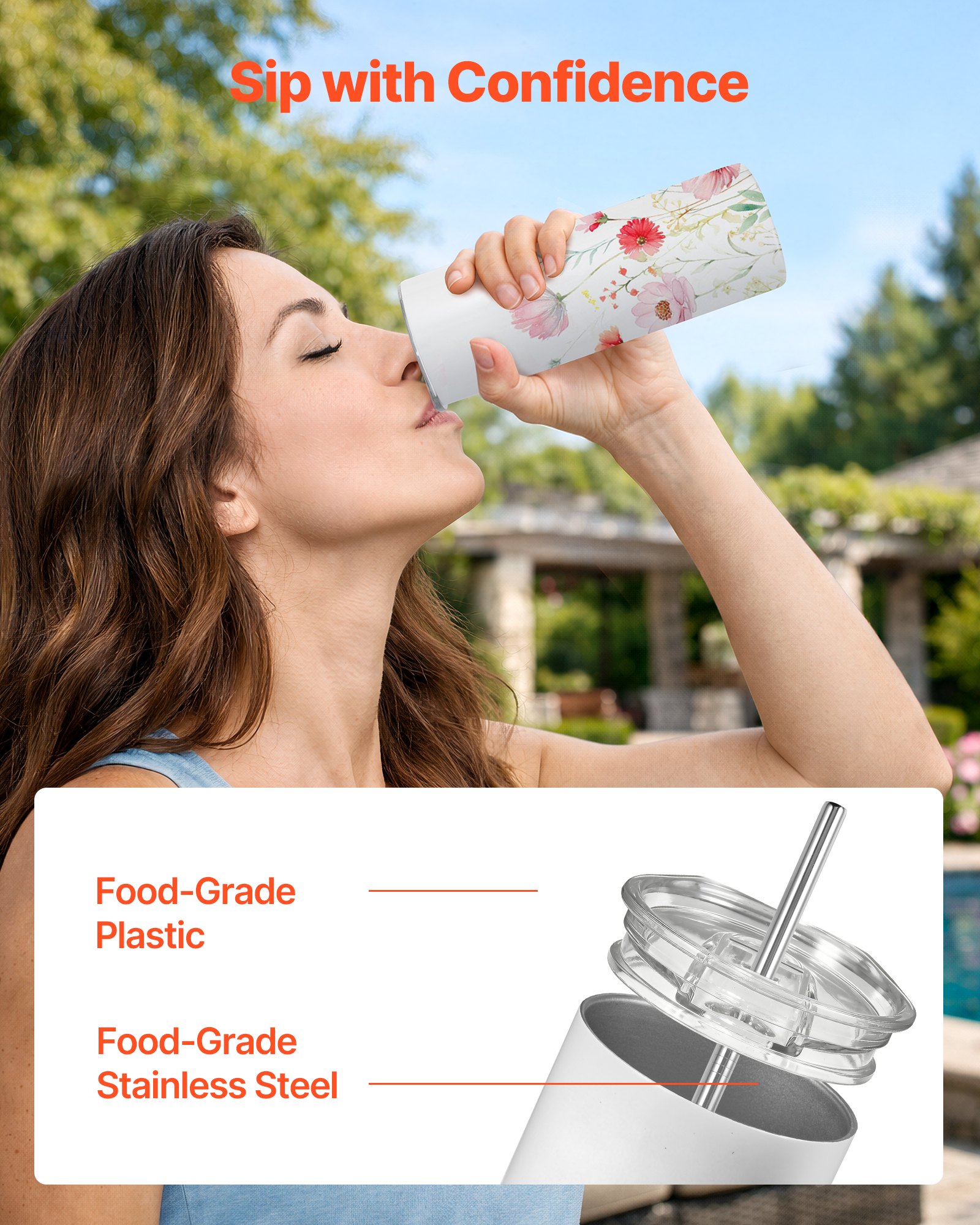 VEVOR Sublimation Tumblers, 4 Pack, 591 mL Skinny Straight Tumblers Bulk, Stainless Steel Sublimation Cups with Lids and Straws, Double Wall Insulated Tumbler Blank, for DIY Personalized Customization