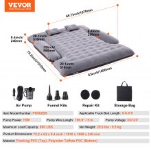 Materac powietrzny do łóżka samochodowego VEVOR 6-6,5 stopy Pełnowymiarowy, krótki materac nadmuchiwany z pompką
