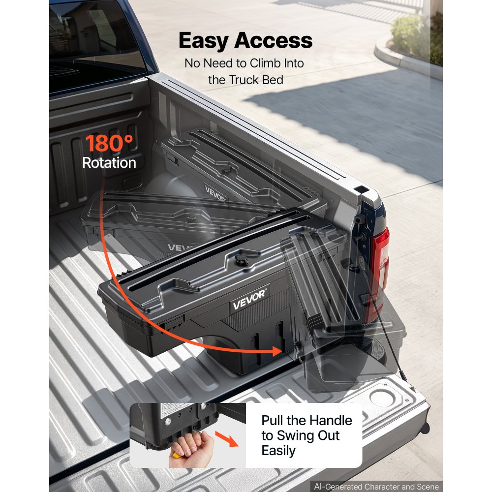 Skrzynia narzędziowa VEVOR do skrzyni ładunkowej ciężarówki, 25 l, wodoodporna, ABS, czarna, obrotowa o 180°, z zamkiem szyfrowym, do Dodge Ram 1500 (2019–2023), strona pasażera, prawa (wymagane wiercenie)