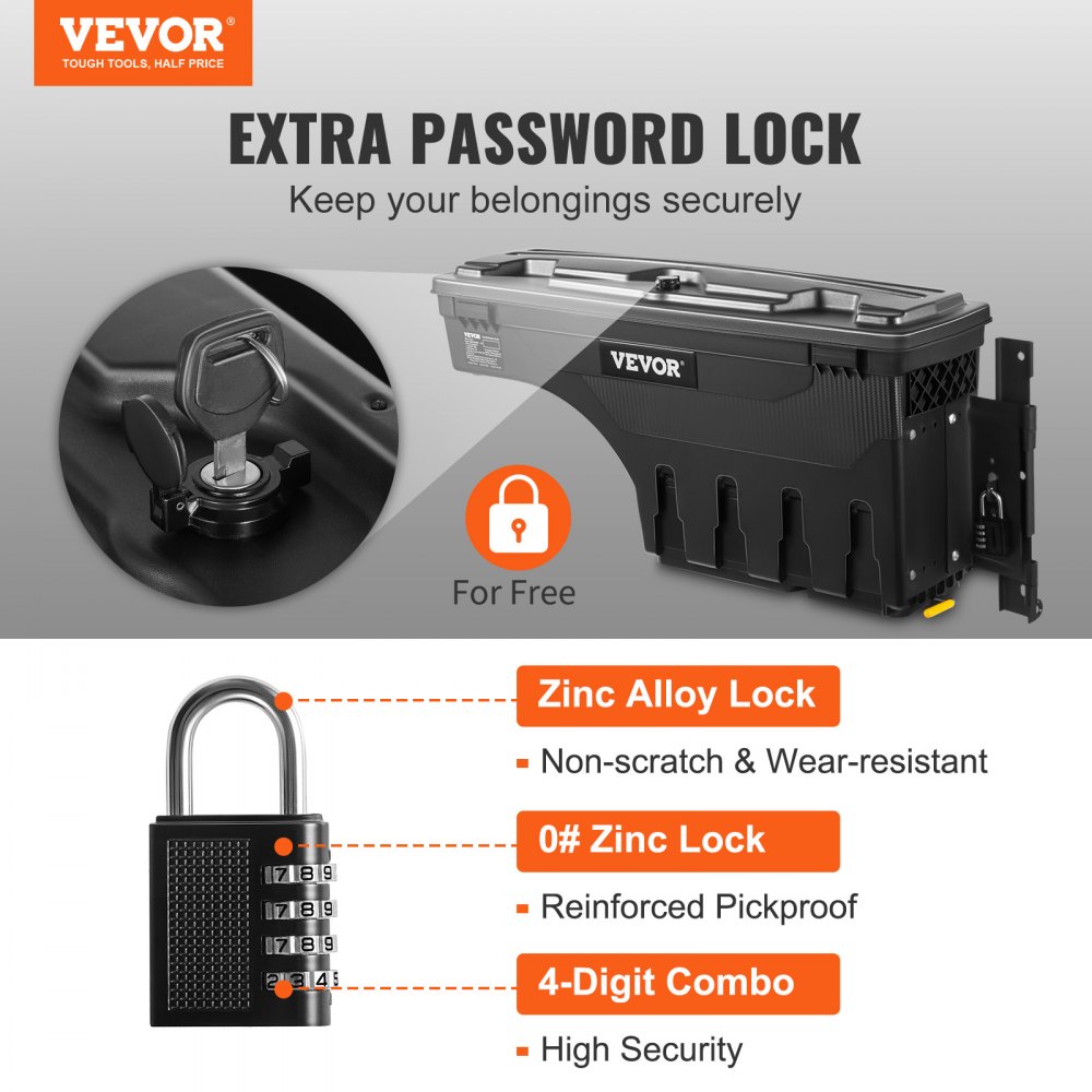 VEVOR Skrzynia do przechowywania na skrzynię ładunkową, zamykana na klucz, obrotowa, 25-litrowa skrzynia narzędziowa z ABS, wodoodporna i trwała, kompatybilna z Fordem F-150 2015-2021 R, skrzynia do przechowywania na skrzynię ładunkową
