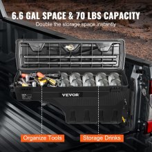 Pudełko do przechowywania na łóżko VEVOR, zamykana walizka obrotowa, skrzynka narzędziowa z ABS o pojemności 25 litrów, wodoodporna i trwała, kompatybilna z Super Duty 2017-2021 R, skrzynia do przechowywania na łóżko do ciężarówki