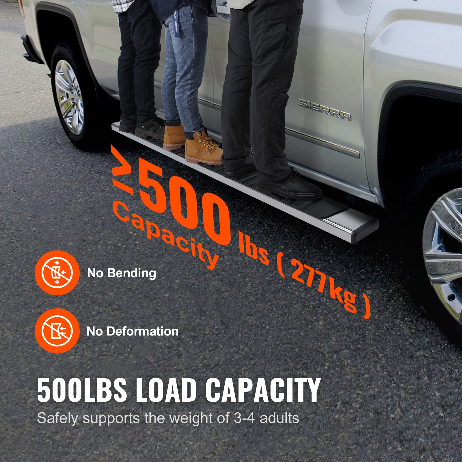 Stopnie boczne VEVOR kompatybilne z modelami Dodge Ram 1500 z lat 2009–2018, Ram 2500/3500 z lat 2010–2023 (w tym Classic z lat 2019–2023) z podwójną kabiną, 201, stopnie boczne ze stali nierdzewnej o wadze 227 kg i wadze 152,4 mm, 2 sztuki