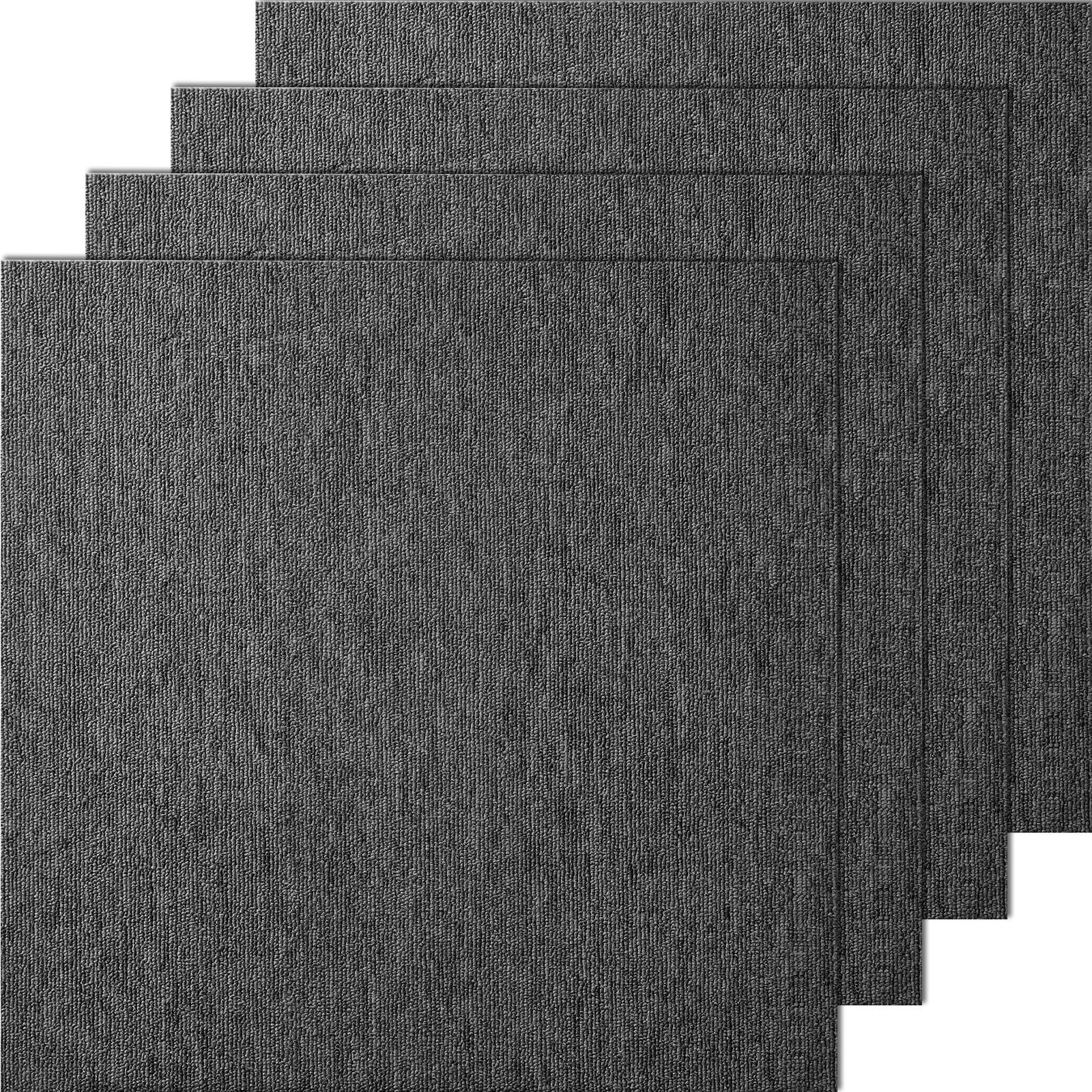 VEVOR Carpet Tiles, 500 x 500 x 5 mm, Carpet with Attached Padding, Soft Padded Carpet Tiles, Easy DIY Installation for Bedrooms and Living Rooms (20 Pieces, Dark Grey)