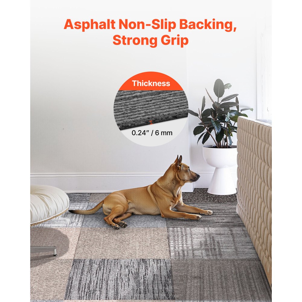 Płytki dywanowe VEVOR 609,6 x 609,6 x 6 mm, opakowanie 24 szt., samoprzylepna wykładzina dywanowa 9 m², wykładzina dywanowa, łatwa wymiana DIY do salonu i biura, wielokolorowe