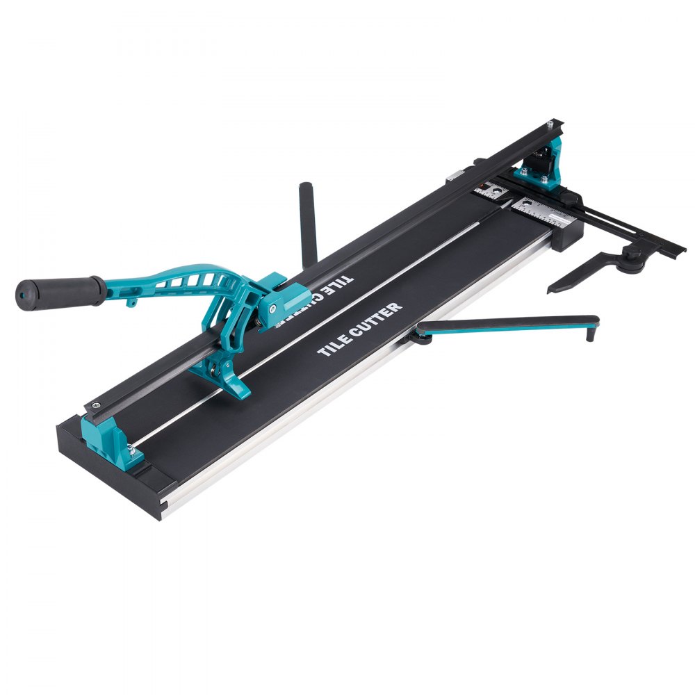 VEVOR tile cutter with a total cutting length of 800 mm, cutting thickness 4-15 mm, minimum cutting width 25 mm. Tile cutting machine including extra cutting wheel. For tile laying and renovation projects.
