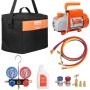 Pompa próżniowa VEVOR 100 l/min, jednostopniowa, 220 V/50 Hz, 1440 obr./min, 800–4000 PSI (55–276 barów), pojemność oleju 250 ml, zestaw manometrów do kolektora próżniowego do klimatyzacji i samochodowych układów chłodzenia