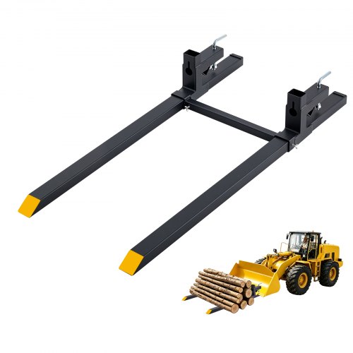 Widły paletowe zaciskowe VEVOR, zęby 1524 mm, udźwig 907 kg, widły do ​​ładowarek ciągnikowych i kompaktowych, konstrukcja stalowa, regulowany stabilizator 500-915 mm, żółte końcówki