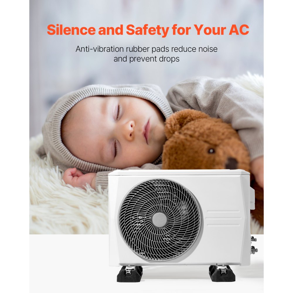 Uchwyt podłogowy do klimatyzatora VEVOR Mini Split, podstawa amortyzująca do systemu pompy ciepła 9000–36000 BTU, zestaw podstawy podłogowej z gumowymi podkładkami antywibracyjnymi, maksymalne obciążenie 1000 kg
