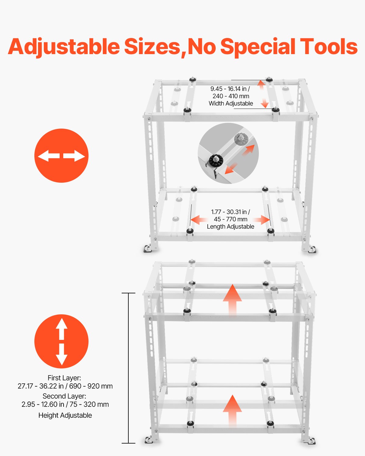 VEVOR Stojak podłogowy do klimatyzatora, mini stojak dzielony do klimatyzatora bezkanałowego z pompą ciepła o mocy 9000–18000 BTU, uchwyt podstawy klimatyzatora do montażu podłogowego o maksymalnej nośności 250 kg, dwa poziomy