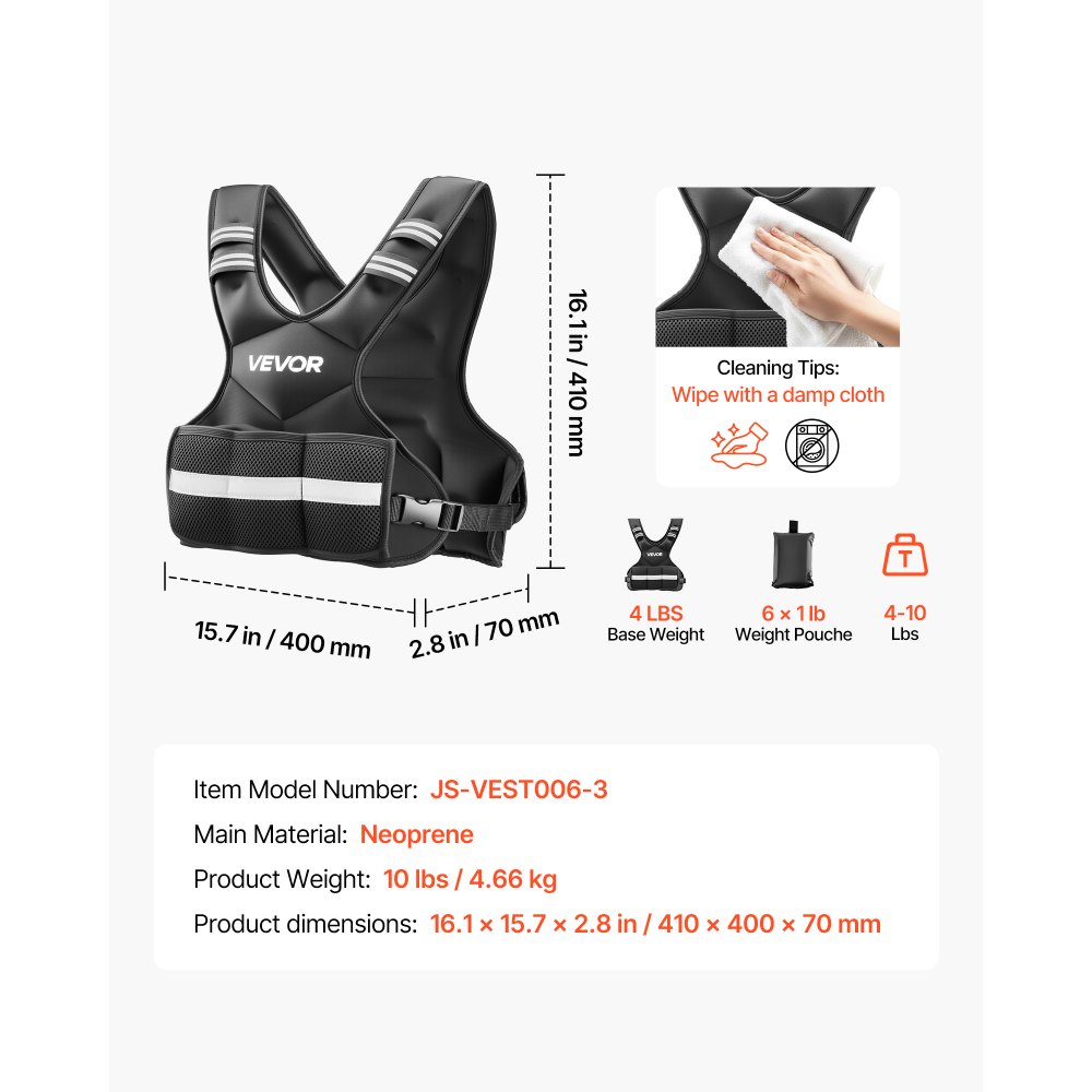 VEVOR Regulowana kamizelka obciążeniowa z 6 workami obciążeniowymi po 0,5 kg do treningu indywidualnego, kamizelka fitness w kształcie litery X z odblaskowymi paskami i klamrami do treningu siłowego, biegania i joggingu, czarna