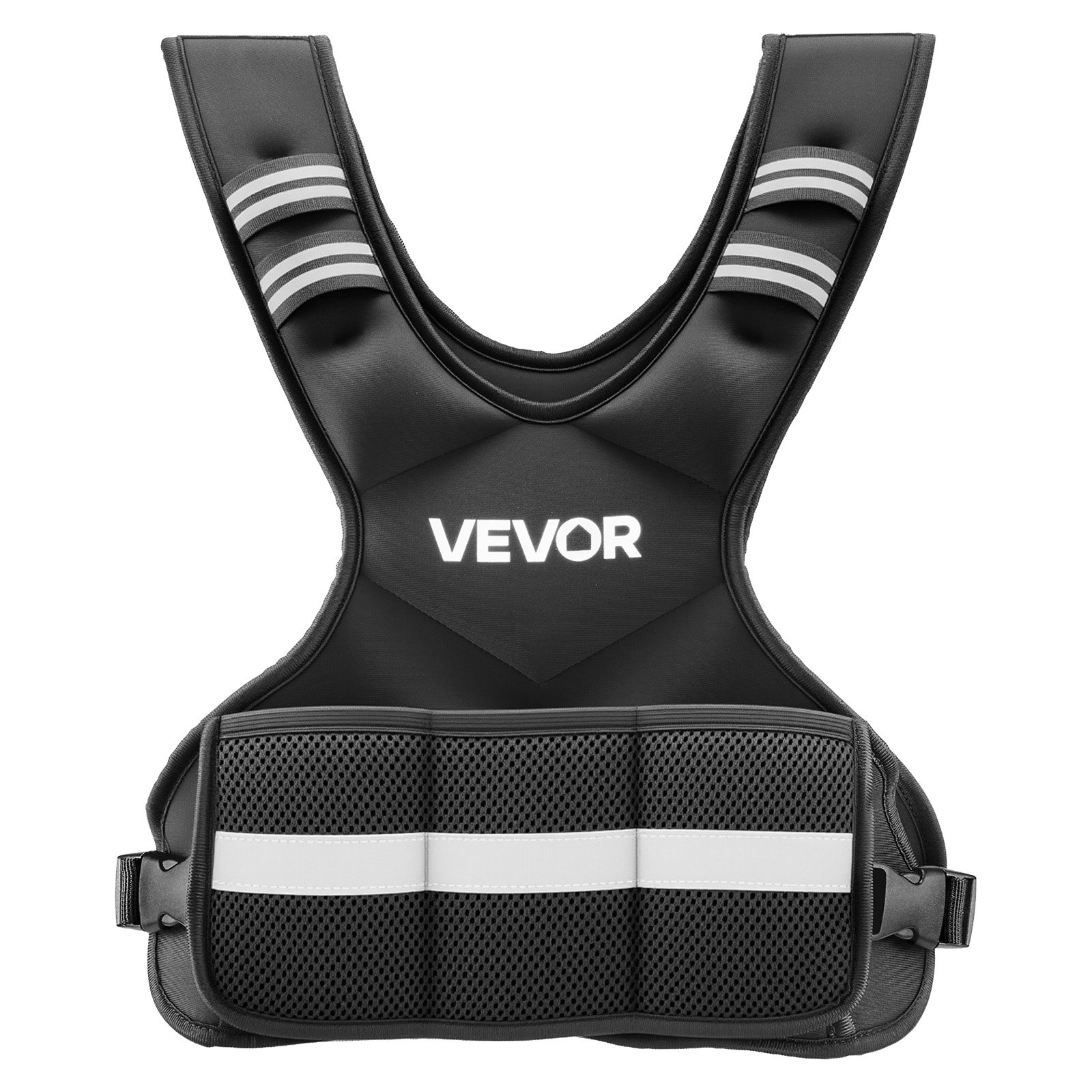 VEVOR Regulowana kamizelka obciążeniowa z 6 workami obciążeniowymi po 0,5 kg do treningu indywidualnego, kamizelka fitness w kształcie litery X z odblaskowymi paskami i klamrami do treningu siłowego, biegania i joggingu, czarna