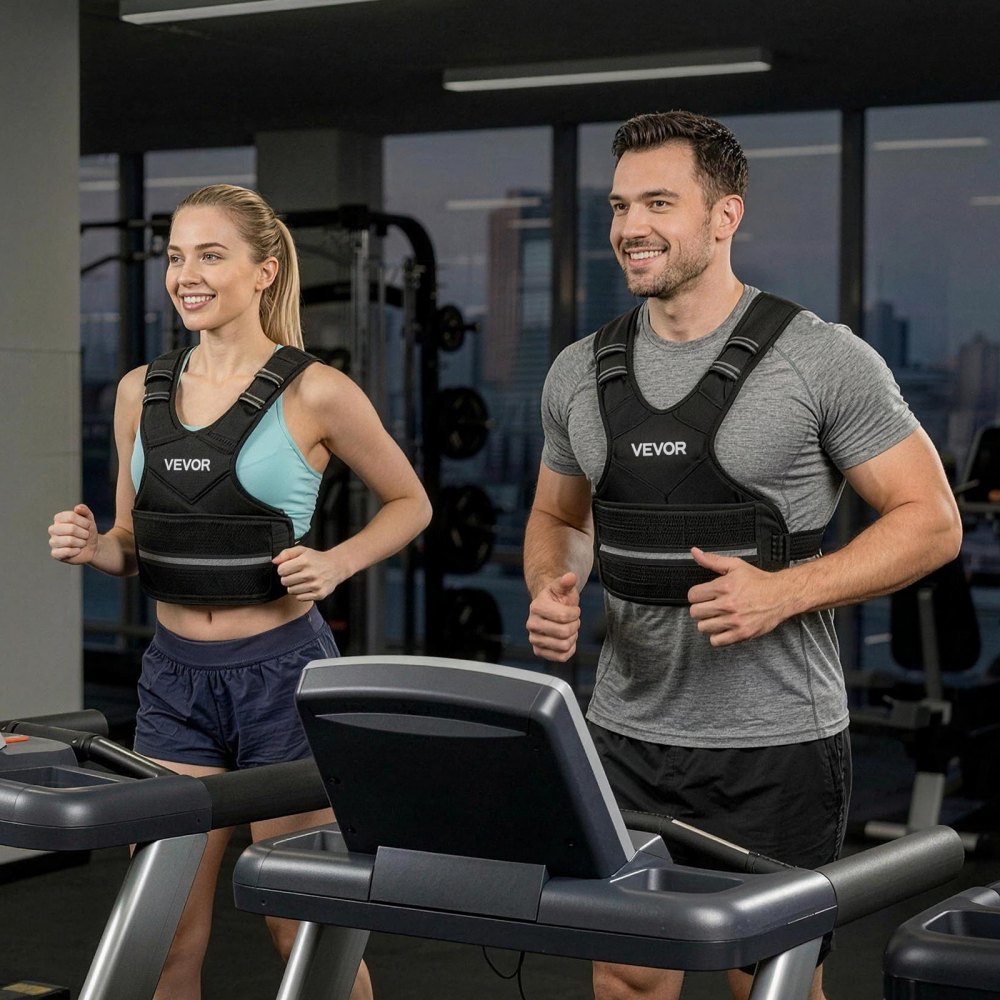 VEVOR Regulowana kamizelka obciążeniowa z 6 workami obciążeniowymi po 2 funty do treningu indywidualnego, kamizelka fitness w kształcie litery X z odblaskowymi paskami i klamrami do treningu siłowego, biegania i joggingu, czarna