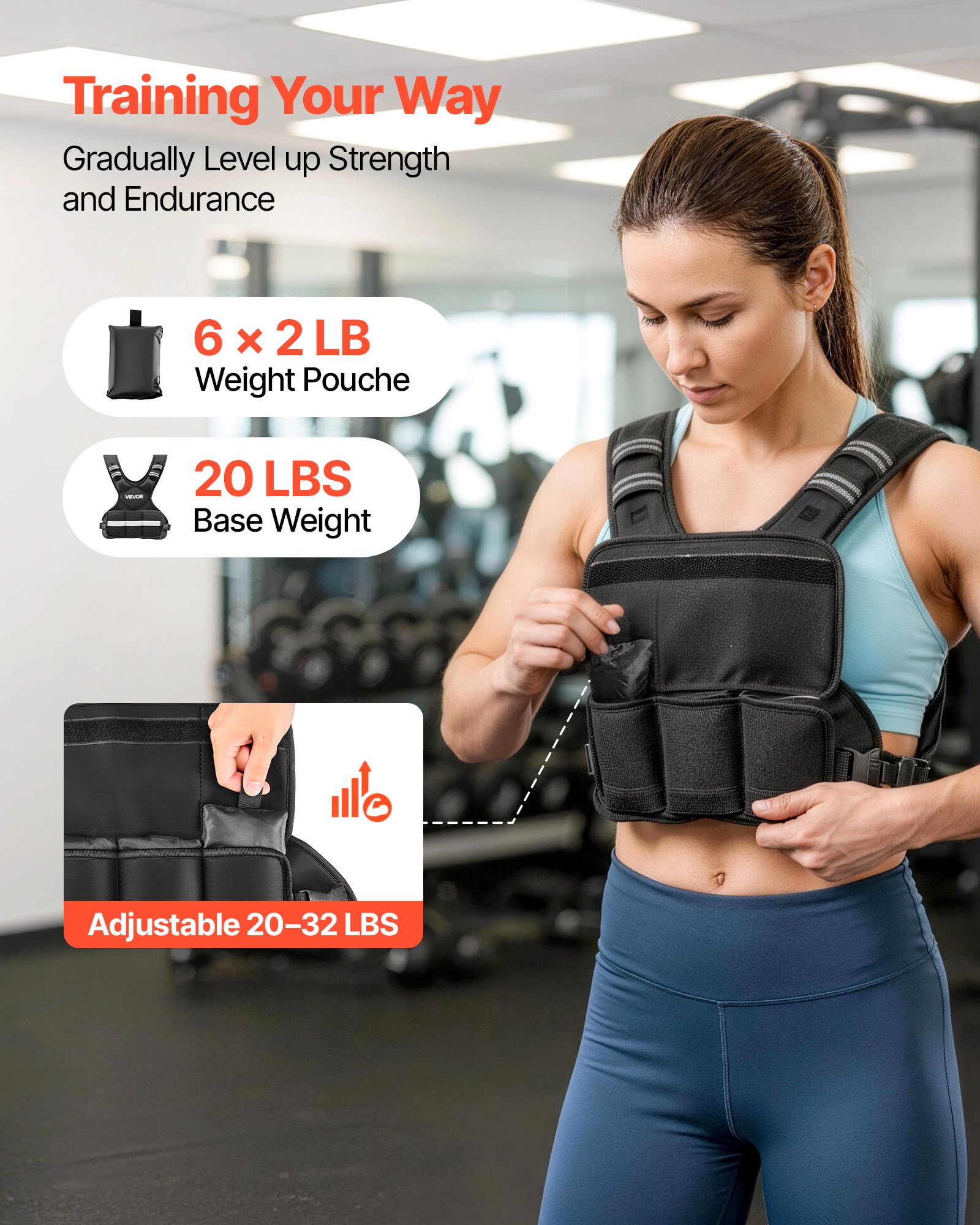 VEVOR Regulowana kamizelka obciążeniowa z 6 workami obciążeniowymi po 2 funty do treningu indywidualnego, kamizelka fitness w kształcie litery X z odblaskowymi paskami i klamrami do treningu siłowego, biegania i joggingu, czarna