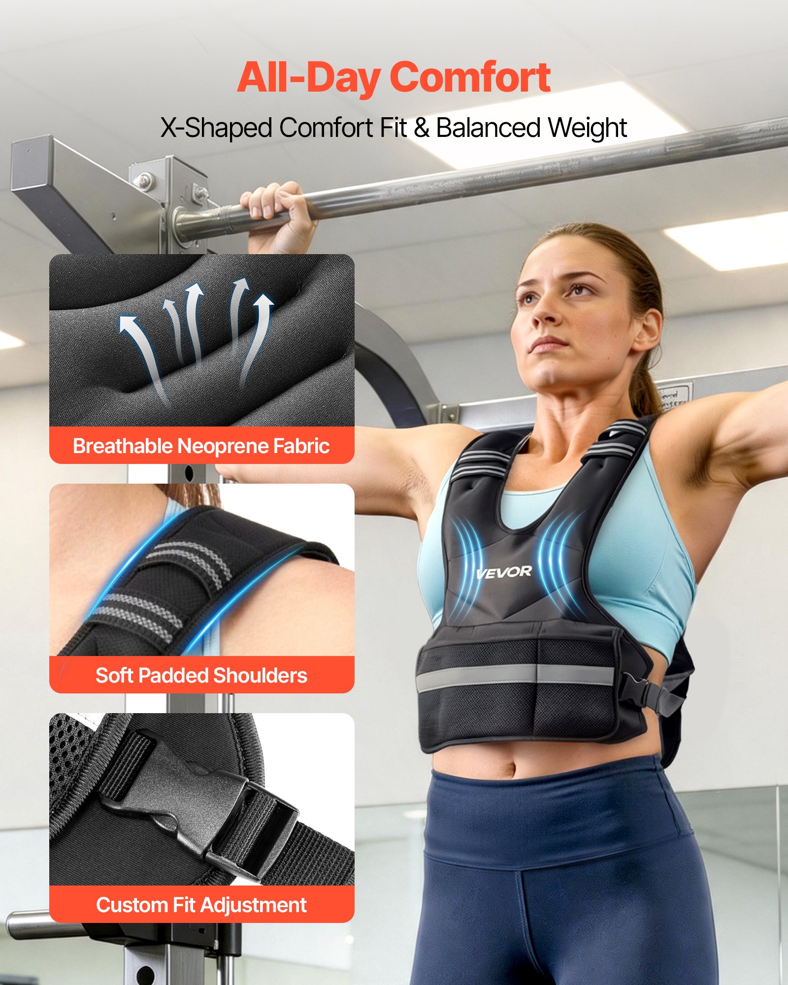 VEVOR Regulowana kamizelka obciążeniowa z 8 workami obciążeniowymi po 2 funty do treningu indywidualnego, kamizelka fitness w kształcie litery X z odblaskowymi paskami i paskami z klamrami do treningu siłowego, biegania i joggingu, czarna