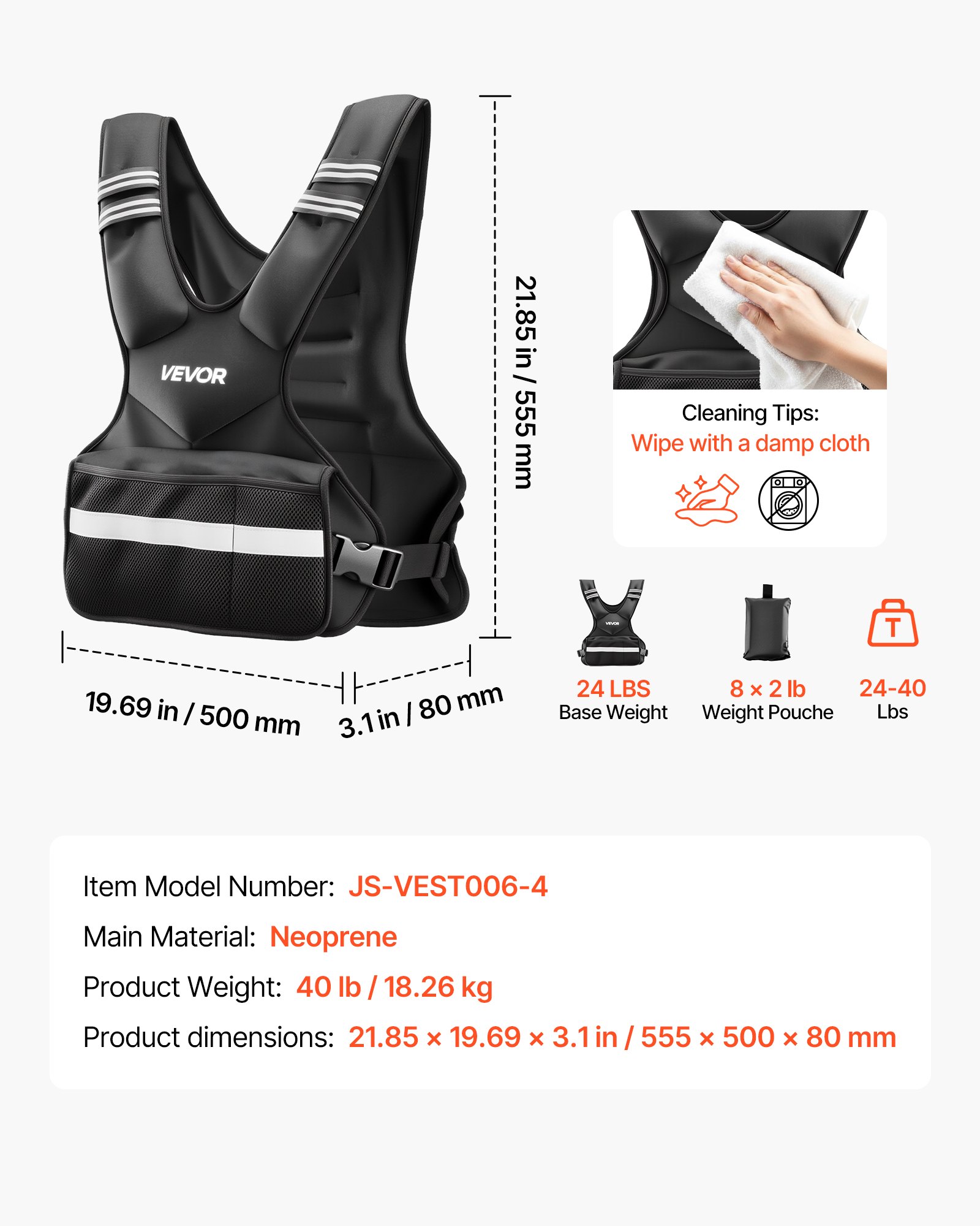 VEVOR Regulowana kamizelka obciążeniowa z 8 workami obciążeniowymi po 2 funty do treningu indywidualnego, kamizelka fitness w kształcie litery X z odblaskowymi paskami i paskami z klamrami do treningu siłowego, biegania i joggingu, czarna