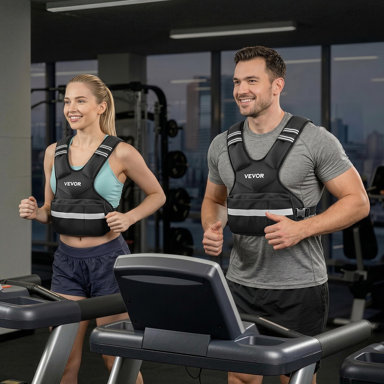 VEVOR Regulowana kamizelka obciążeniowa z 8 workami obciążeniowymi po 2 funty do treningu indywidualnego, kamizelka fitness w kształcie litery X z odblaskowymi paskami i paskami z klamrami do treningu siłowego, biegania i joggingu, czarna