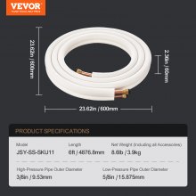 Zestaw kabli mini dzielonych VEVOR 4,8 m rura miedziana AC z kablem przyłączeniowym 9,53/5,8 mm