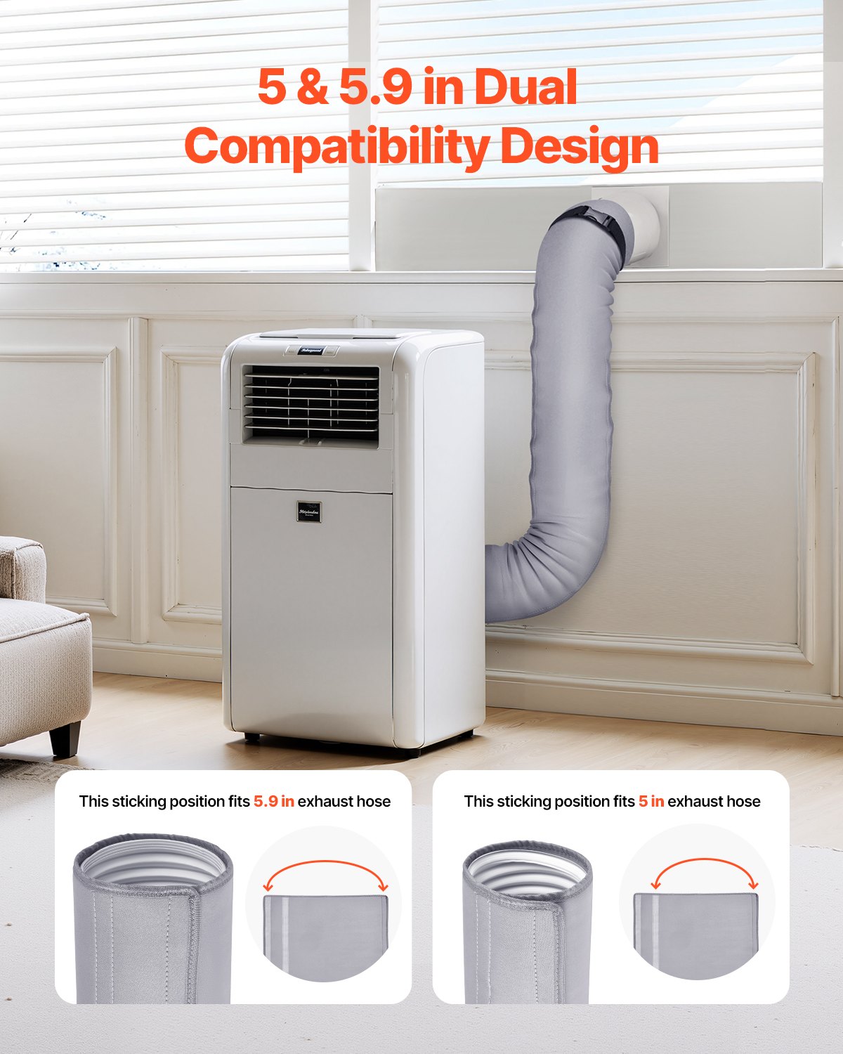 VEVOR Air Conditioner Hose Cover, AC Hose Duct Vent Cover, Insulating Sleeve for Exhaust Hoses with 12.7 cm & 15 cm Diameter, with 2 Adjustable Buckle Straps, Gray