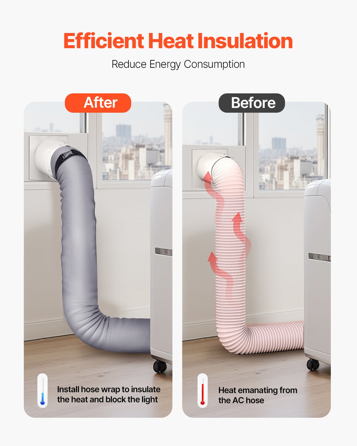 VEVOR Air Conditioner Hose Cover, AC Hose Duct Vent Cover, Insulating Sleeve for Exhaust Hoses with 12.7 cm & 15 cm Diameter, with 2 Adjustable Buckle Straps, Gray