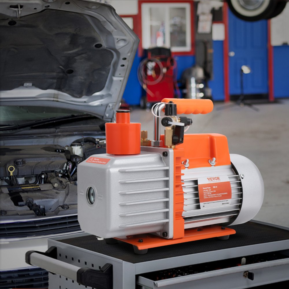 Pompa próżniowa łopatkowa VEVOR dwustopniowa, 1/2 KM, 7 CFM, 120 V, z wlotami z gwintem zewnętrznym 1/4 cala SAE, 3/8 cala SAE i 1/2 cala ACME, idealna do serwisowania systemów HVAC, napraw lodówek i odgazowywania żywicy