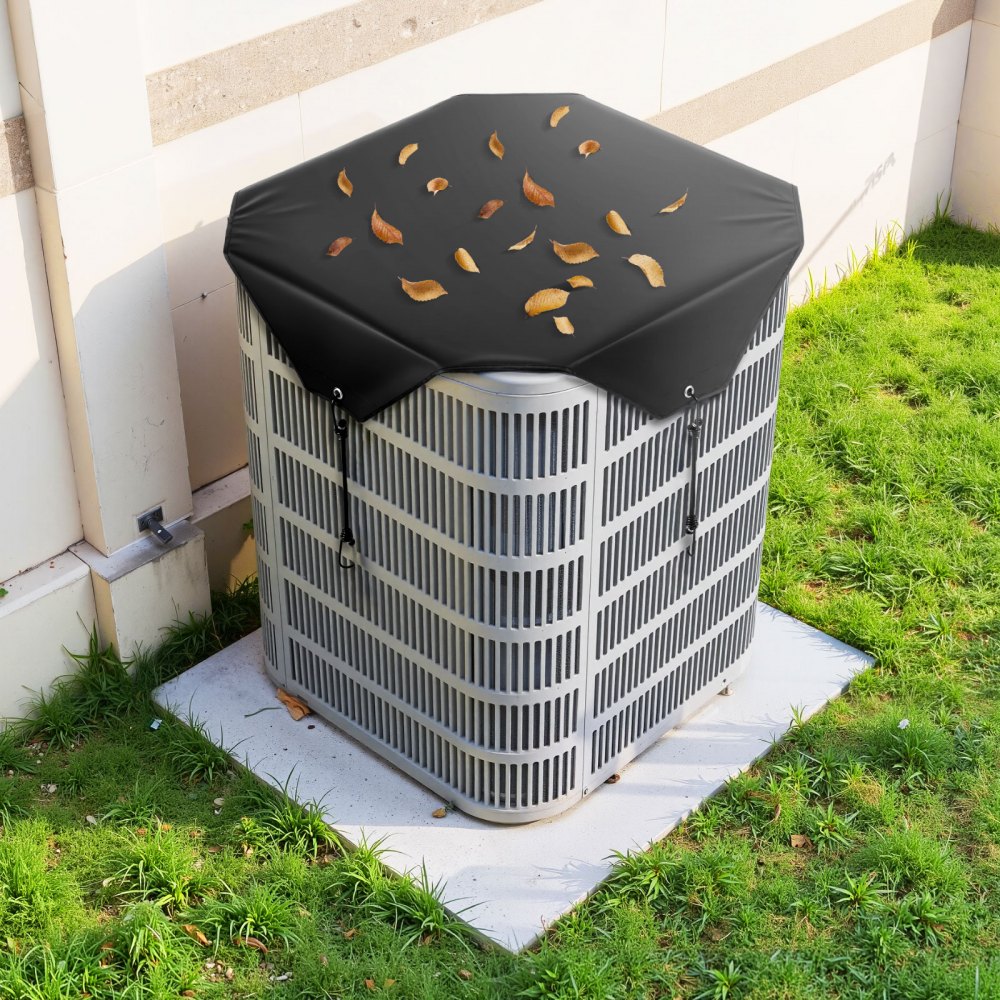 Pokrowiec na klimatyzator zewnętrzny VEVOR, 710 x 710 mm, pokrowiec na klimatyzator, tkanina 100% poliester, pokrowiec ochronny, przeciwdeszczowy, do użytku na zewnątrz, całoroczny, czarny