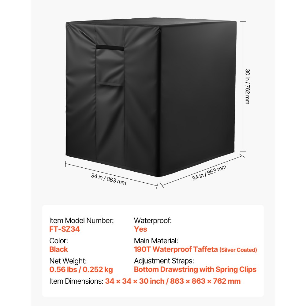 Pokrowiec na klimatyzator VEVOR, 863 x 812 x 762 mm, trójwarstwowy, wodoodporny pokrowiec ochronny z poliestru, uniwersalny, pokrowiec na klimatyzator zewnętrzny, czarny