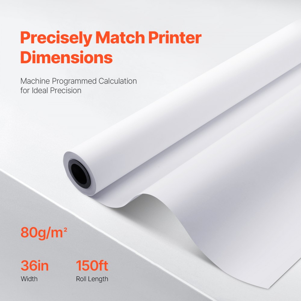Papier do plotera wielkoformatowego VEVOR 45,7 m x 915 mm 4 rolki CAD Bond Rolls z rdzeniem 50,8 mm, rolki rysunkowe do rysunków CAD, planów technicznych, map GIS i projektów architektonicznych, białe