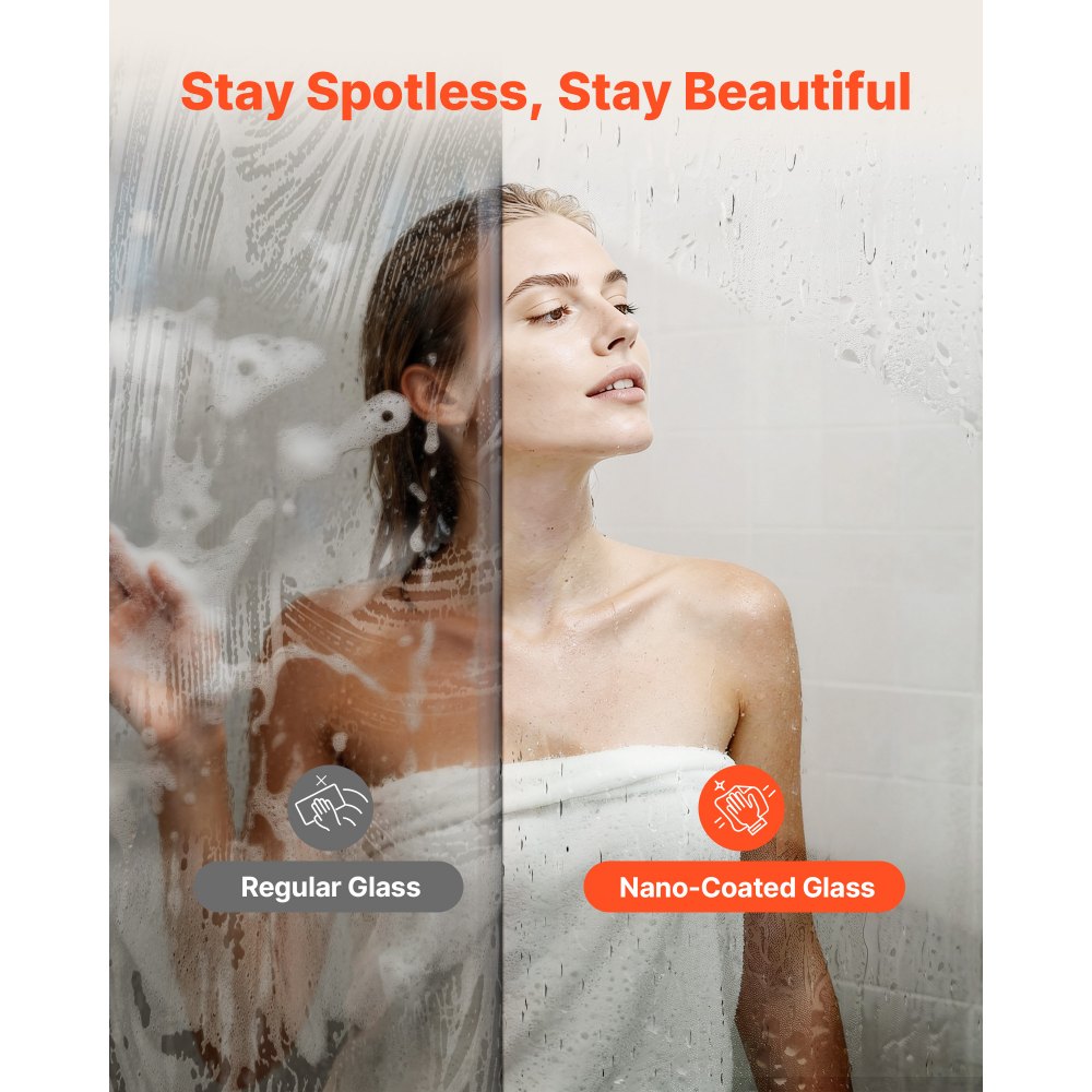 VEVOR stała szklana ścianka prysznicowa (864 x 1870 mm), półramkowa, grubość 8 mm, drzwi z przezroczystego szkła bezpiecznego z uszczelką dolną i okuciami, ścianka działowa do łazienki, matowa czerń