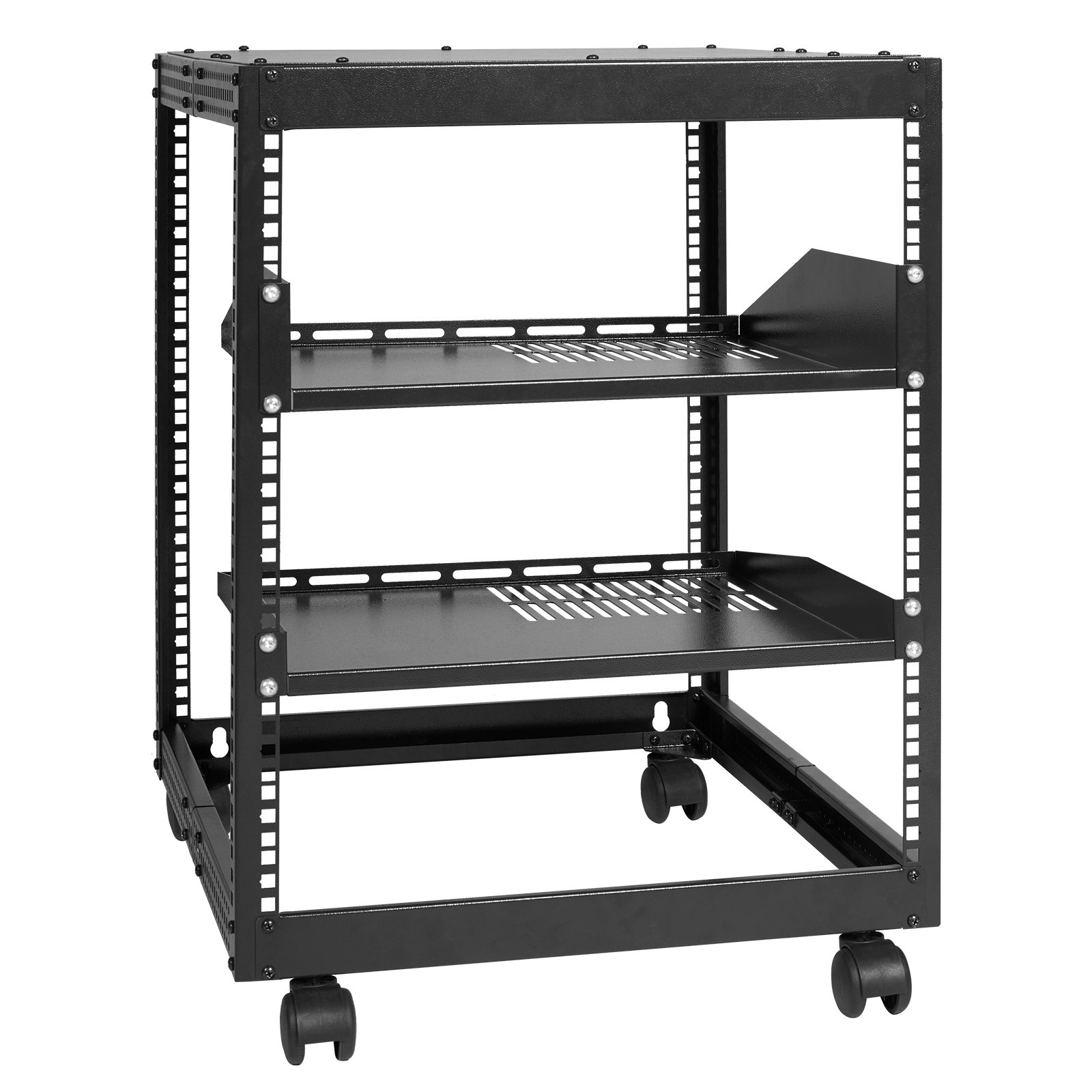 VEVOR 12U Open Frame Server Rack, 15-40" Regulowana głębokość, wolnostojąca/do montażu na ścianie, 4-słupkowa szafa AV z kółkami do wszystkich urządzeń sieciowych IT, sprzęt AV