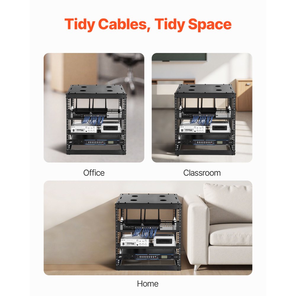 VEVOR 10U Open Frame Network Rack, 585 mm Depth, Wall Mounted or Floor Standing Server Rack, Heavy Duty 4 Post, with Vented Shelves & Mounting Hardware, Holds All Your Networking IT Equipment AV Gear