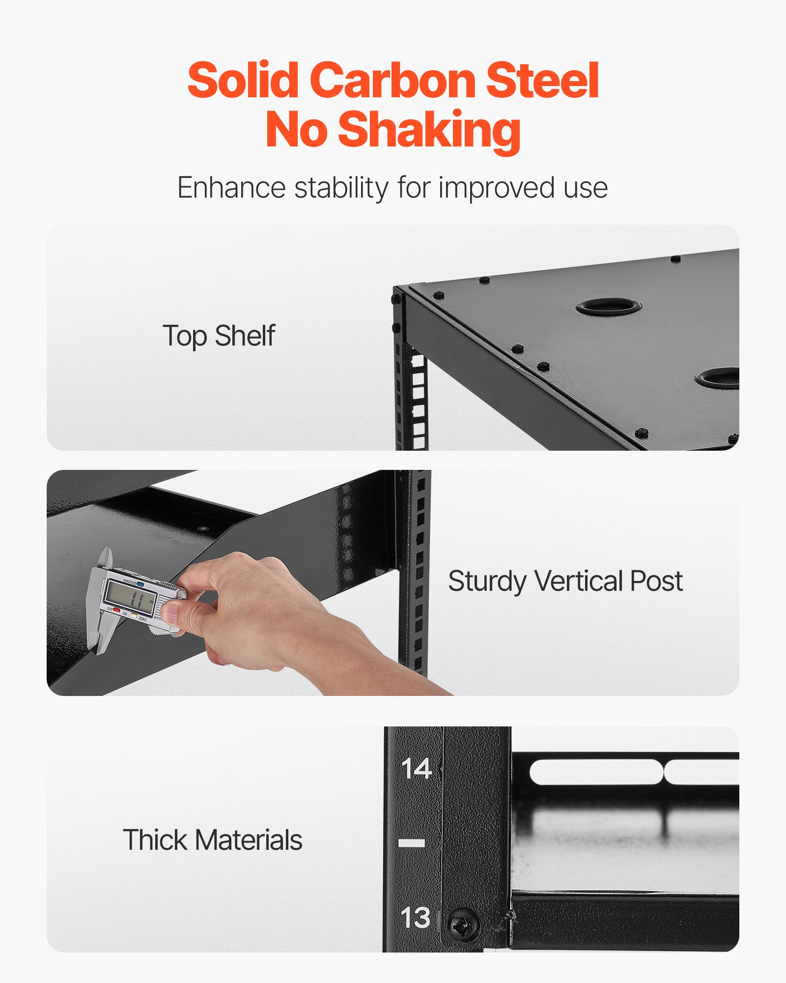 Szafa sieciowa VEVOR 16U Open Frame, głębokość 585 mm, do montażu na ścianie lub na podłodze, 4-słupkowa szafa z wentylowanymi półkami i osprzętem montażowym, do sprzętu sieciowego IT i sprzętu audiowizualnego
