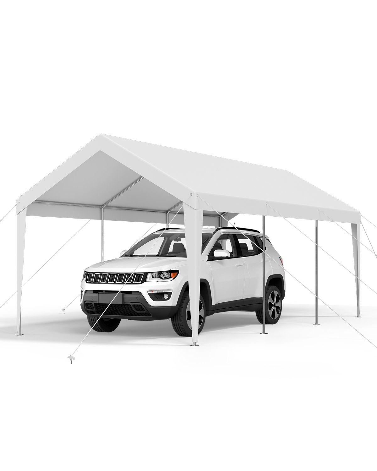 VEVOR Carport, 3,05 x 6,09 x 2,87 m, namiot garażowy, ocynkowana wiata samochodowa, odporna na promieniowanie UV, całoroczna ochrona, schowek na samochód, łódź, motocykl, biały