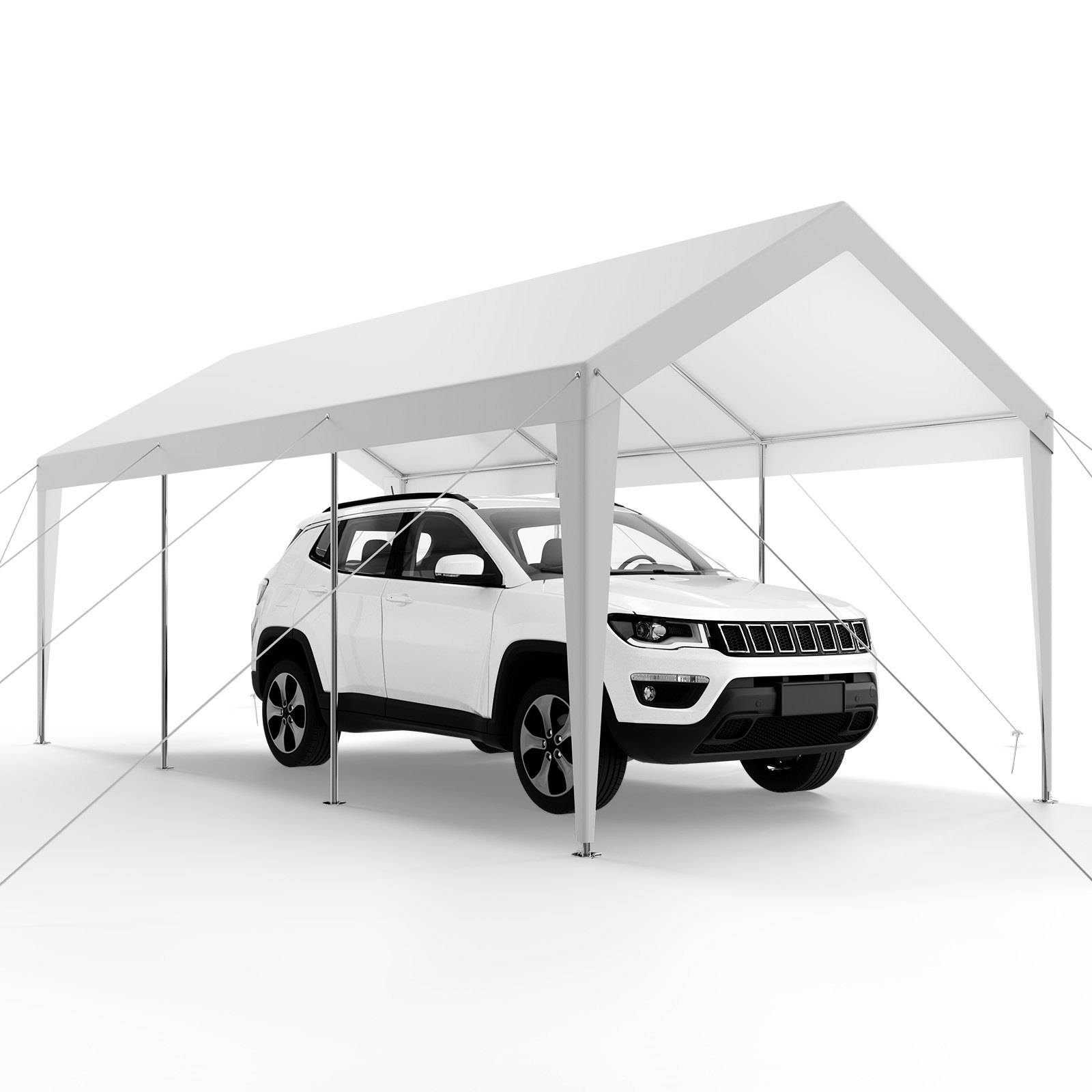 VEVOR Carport, 3,05 x 6,09 x 2,87 m, namiot garażowy, ocynkowana wiata samochodowa, odporna na promieniowanie UV, całoroczna ochrona, schowek na samochód, łódź, motocykl, biały