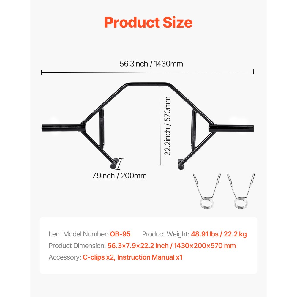 VEVOR Trap Bar Sześciokątny sztanga z antypoślizgowym uchwytem i otwartą ramą, 50 mm, udźwig 360 kg, sprzęt do podnoszenia ciężarów i treningu siłowego, siłownia domowa do przysiadów, martwego ciągu i wyciskania sztangi na barki