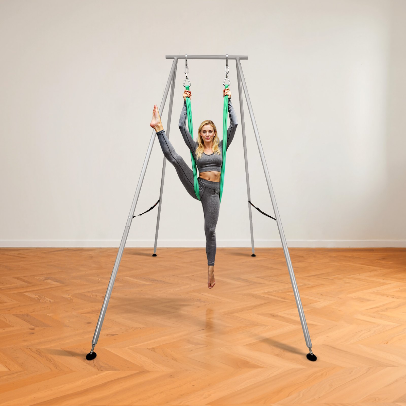 Stojak do jogi VEVOR Yoga Stand Swing (wysokość 291 cm) o maksymalnym udźwigu 250 kg, trójkątna konstrukcja, linowy zestaw do ćwiczeń powietrznych i antypoślizgowa podstawa; wielofunkcyjny stojak na hamak (sama rama)