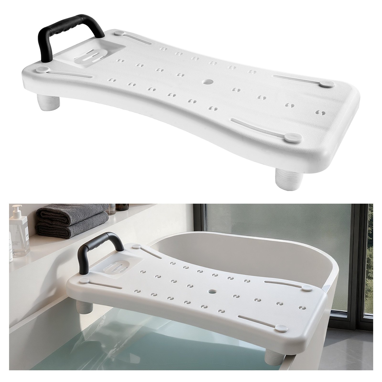VEVOR Tub Transfer Bench with Handle, 150 kg Shower Bath Seat, Portable Bathtub Bench for 41 cm-62 cm Wide Tubs, Bath Board with Adjustable Non-Slip Feet for Adults, Seniors, Elderly and Disabled