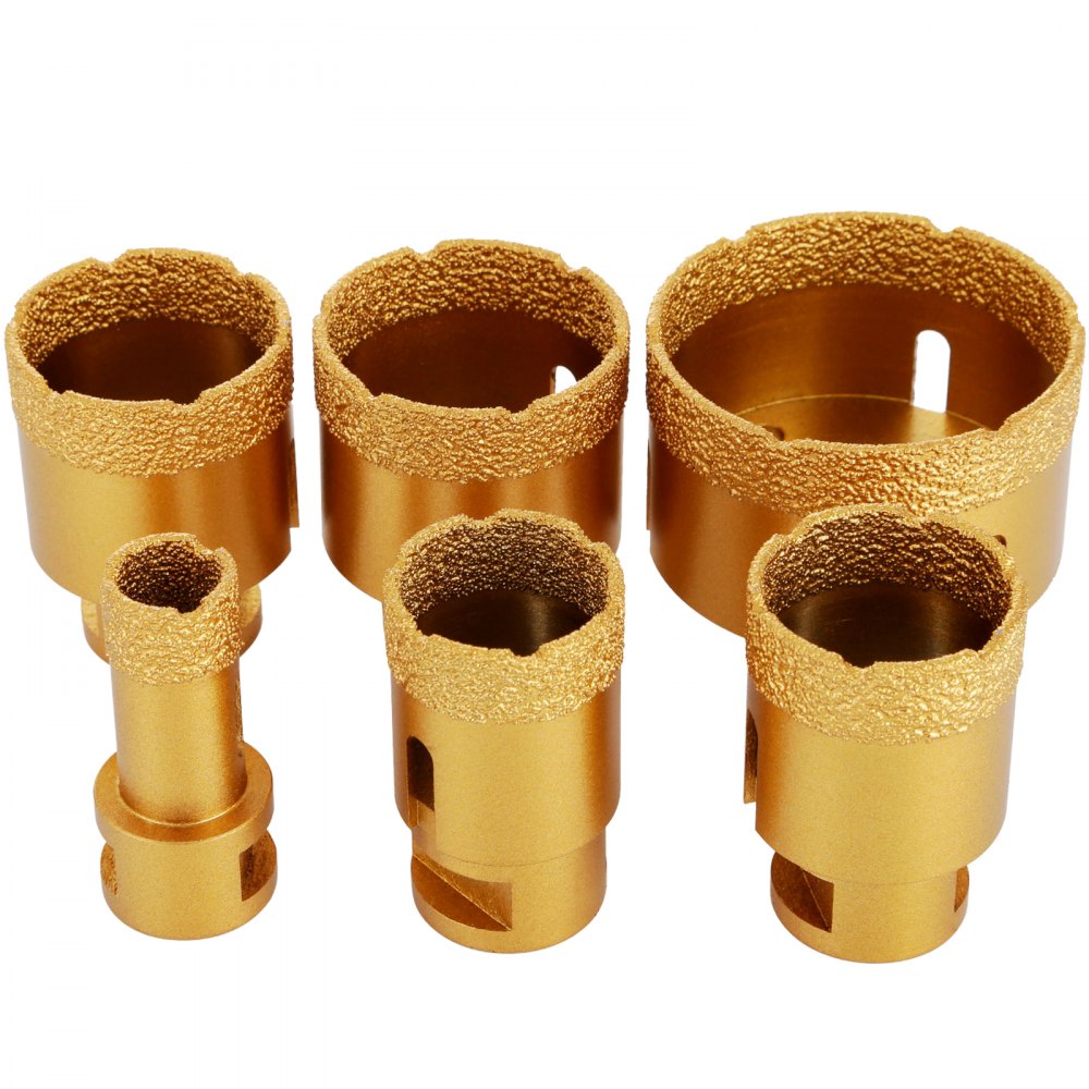 VEVOR Zestaw Otwornic Diamentowych 6 Szt. Wiertła Diamentowe Karborund Wysokość 13 mm Zestaw z Gwintem Montażowym 20 mm-68 mm M14 z Walizką Wiertła Diamentowe do Płytek Ceramicznych Marmur