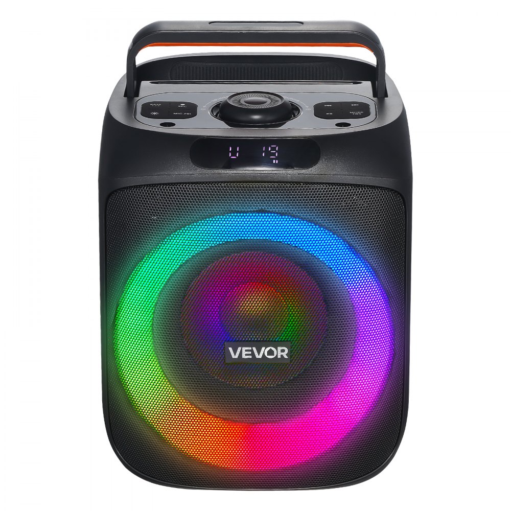 VEVOR Karaoke Machine, 30 W, przenośny 6-calowy głośnik Bluetooth z 2 bezprzewodowymi mikrofonami, diodą LED, funkcją TWS, uchwytem, ​​obsługuje karty Micro-TF, USB, AUX, do domowych imprez karaoke