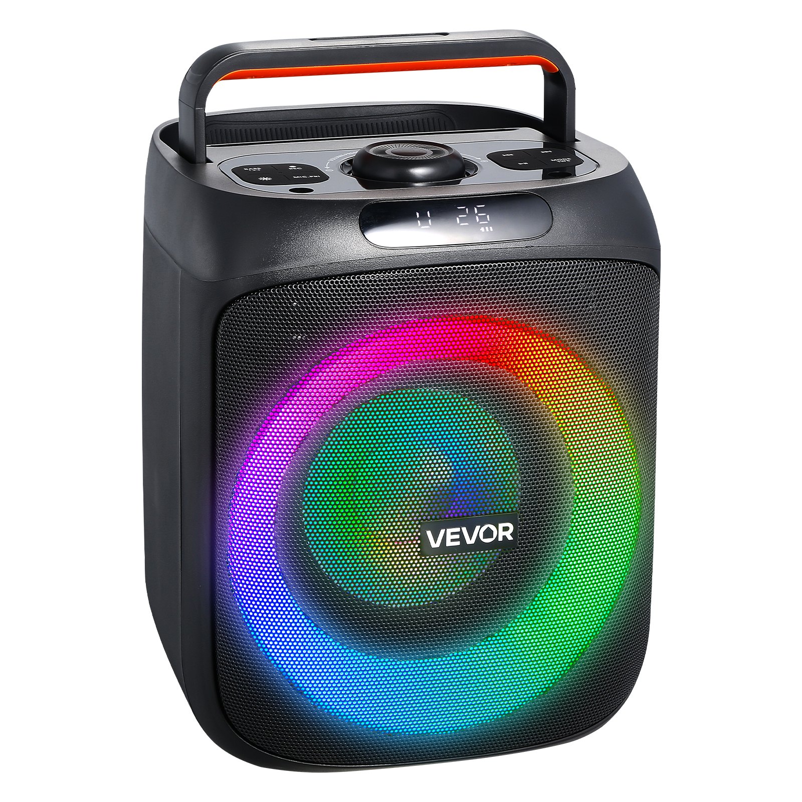 VEVOR Karaoke Machine, 30 W, przenośny 6-calowy głośnik Bluetooth z 2 bezprzewodowymi mikrofonami, diodą LED, funkcją TWS, uchwytem, ​​obsługuje karty Micro-TF, USB, AUX, do domowych imprez karaoke