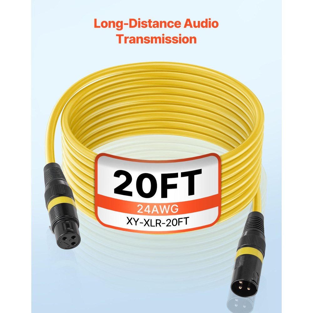 Kabel VEVOR XLR 6,1 m, 6 szt., symetryczne kable mikrofonowe DMX (męskie i żeńskie), pozłacane kable mikrofonowe XLR 3-pinowe, do oświetlenia scenicznego, mikrofonów, wzmacniaczy, mikserów