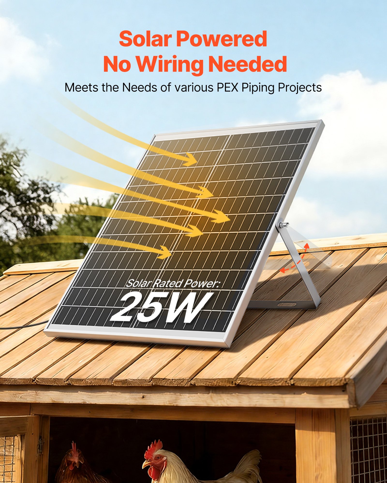 Wentylator solarny VEVOR 25 W, panel solarny 12 V z 4 wentylatorami, maks. 2668 obr./min, przepływ powietrza 748 m³/h, wentylator wyciągowy zasilany energią słoneczną o prędkości 5 m/s do małych kurników i szklarni