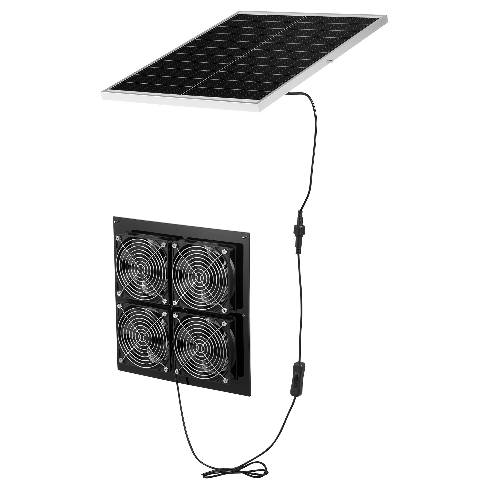 Wentylator solarny VEVOR 25 W, panel solarny 12 V z 4 wentylatorami, maks. 2668 obr./min, przepływ powietrza 748 m³/h, wentylator wyciągowy zasilany energią słoneczną o prędkości 5 m/s do małych kurników i szklarni