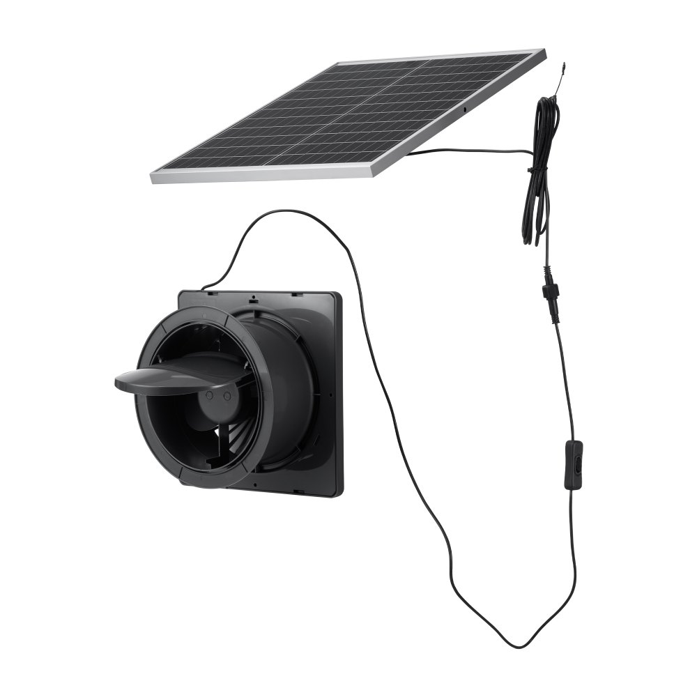 Wentylator solarny VEVOR 25 W, panel słoneczny 12 V z pojedynczym wentylatorem, maks. 2030 obr./min, przepływ powietrza 374 m³/h, wentylator wyciągowy zasilany energią słoneczną o prędkości 4,3 m/s do małych kurników i szklarni