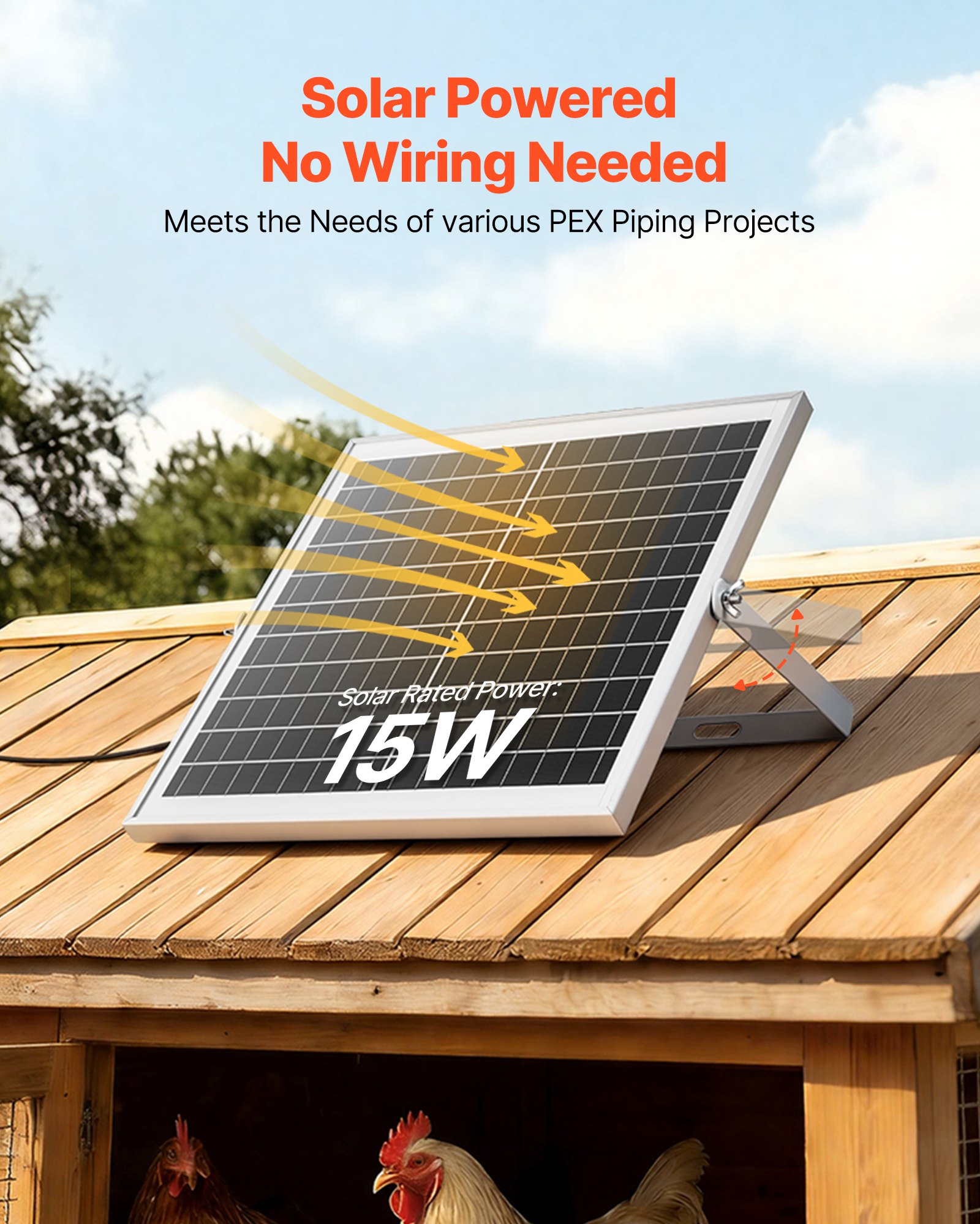 Wentylator solarny VEVOR 15 W, panel solarny 12 V z podwójnym wentylatorem, maks. 2668 obr./min, przepływ powietrza 408 m³/h, wentylator wyciągowy zasilany energią słoneczną o prędkości 5 m/s do małych kurników i szklarni