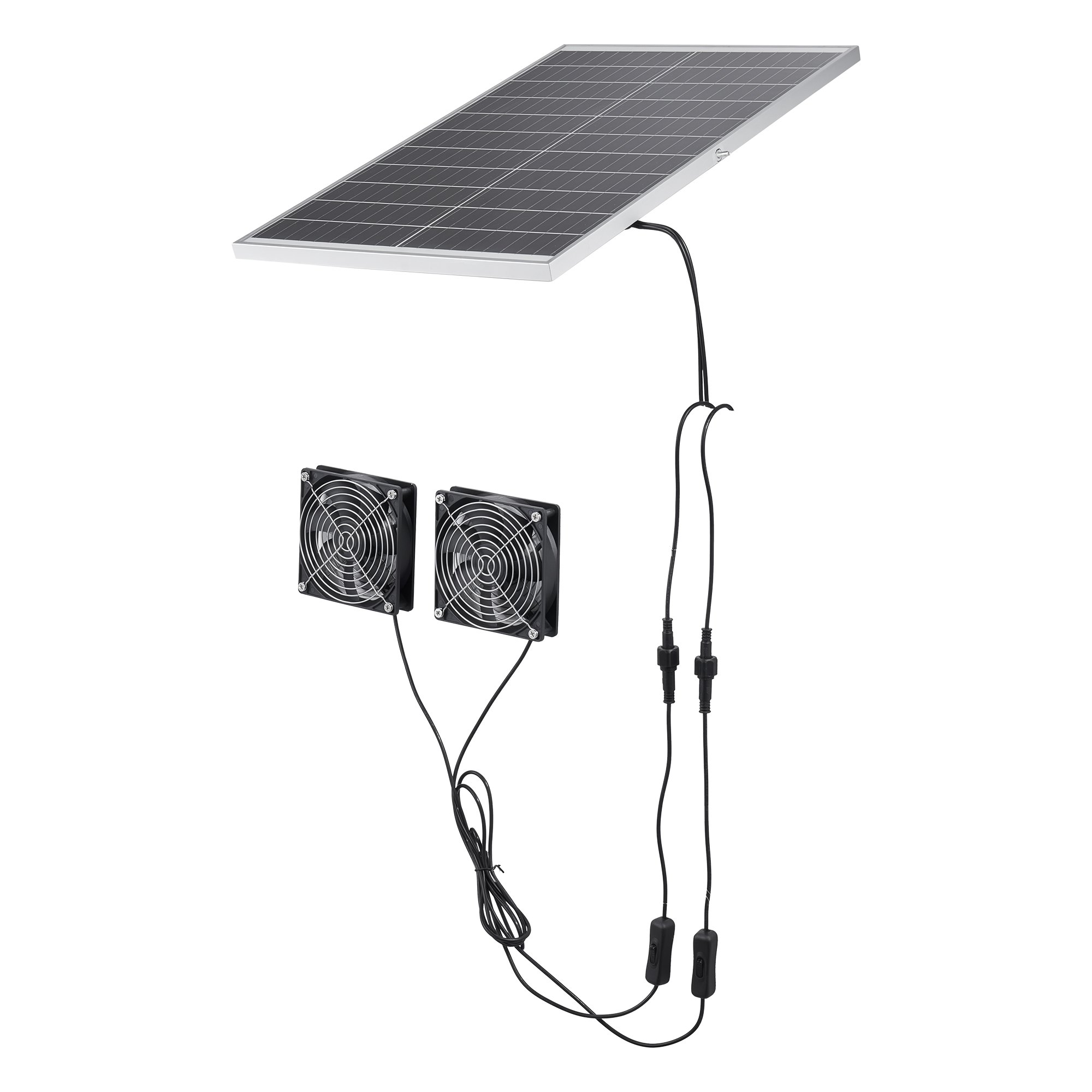Wentylator solarny VEVOR 30 W, panel słoneczny 12 V z podwójnym wentylatorem, maks. 2668 obr./min, przepływ powietrza 680 m³/h, wentylator wyciągowy zasilany energią słoneczną o prędkości 5 m/s do małych kurników i szklarni