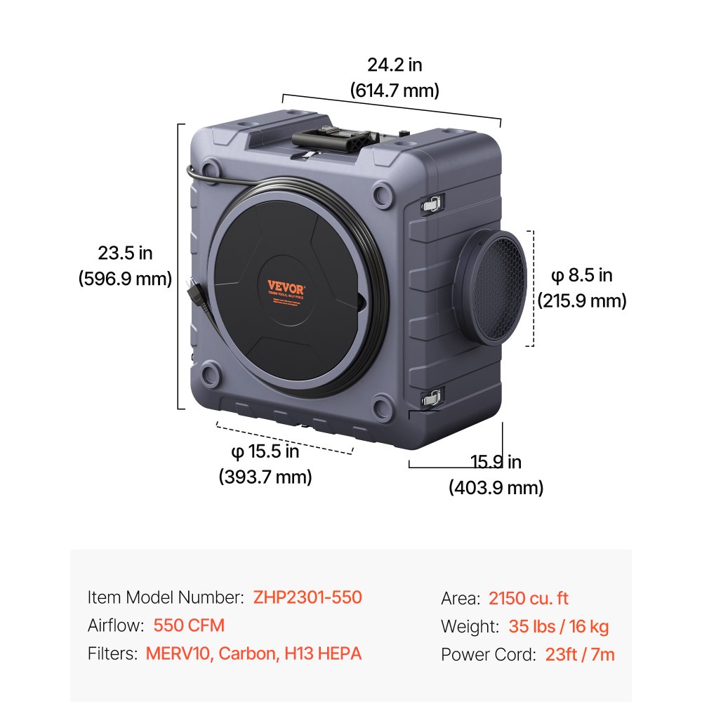 VEVOR air purifier with 3-stage stackable negative air machine 550 CFM