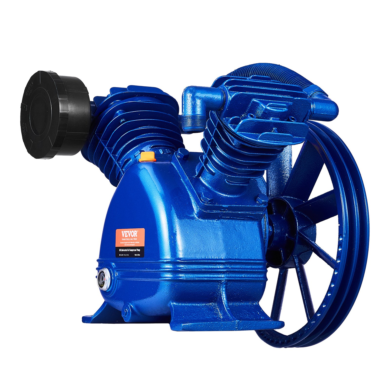 Głowica pompy sprężarki powietrza VEVOR, 5,5 KM, 5,75 CFM przy 90 PSI, dwucylindrowa głowica pompy tłokowej sprężarki powietrza smarowanej olejem, dwustopniowa pompa sprężarki powietrza z żeliwa typu V z maksymalnym ciśnieniem 185 PSI